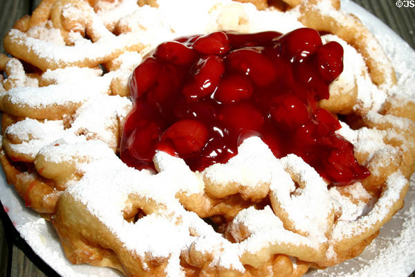 Funnel cake with cherries at crafts festival at Locust Grove. Louisville, KY.