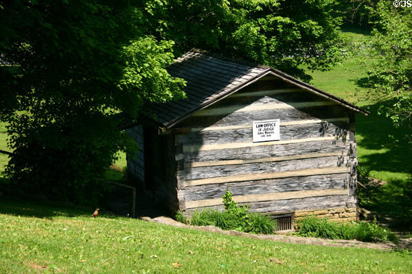 Log cabin where Judge John Rowen, a cousin of Stephen Foster, practiced law (1795-1840) on grounds of My Old Kentucky Home. Bardstown, KY.