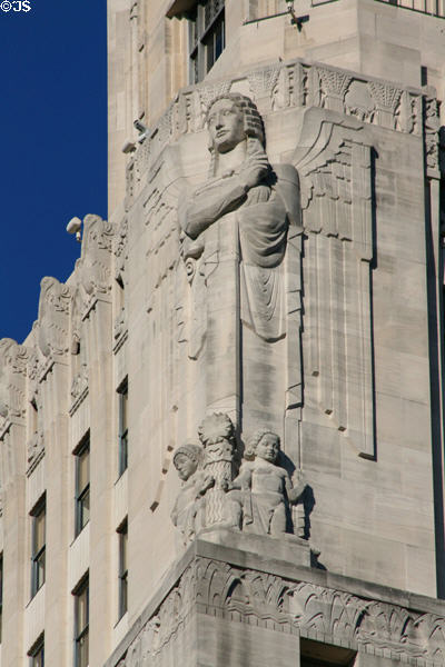 Winged guardian figures atop Louisiana State Capitol. Baton Rouge, LA.