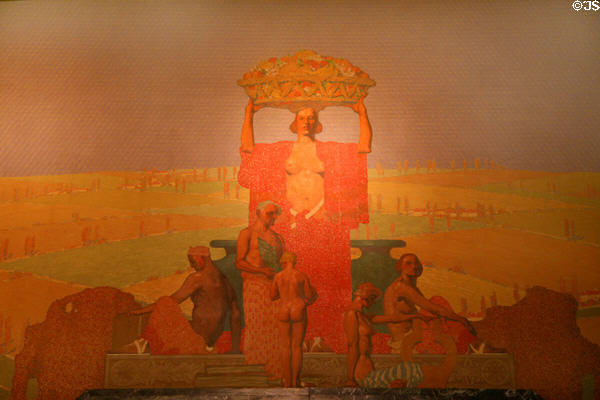 Goddess of Abundance mural (1932) by Jules Guerin on Senate end of Entrance Hall of Louisiana State Capitol. Baton Rouge, LA.