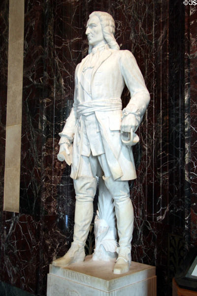 Statue of Jean Bapiste Lemoyne, Sieur de Bienville, colonial governor of Louisiana (1701-13; 16-17; 18-25; 33-43) & founder of New Orleans in State Capitol. Baton Rouge, LA.