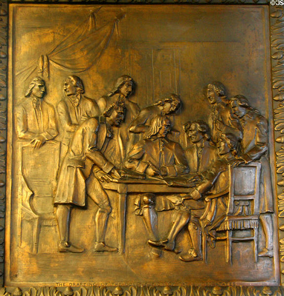 Drafting the Constitution of the United States (1787) bronze door panel in Louisiana State Capitol. Baton Rouge, LA.