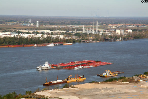 Barges on Mississippi River. Baton Rouge, LA.