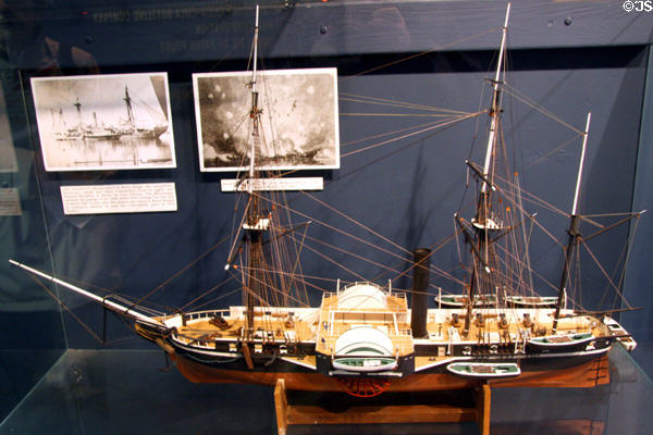 Model of side-wheeler steamboat Mississippi which took Commodore Perry to Japan & was lost March, 1863 during Farragut's attempt to fight past Port Hudson, LA. Part of large model ship collection at Veterans Memorial Museum. Baton Rouge, LA.