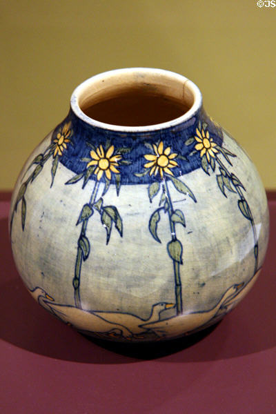 Newcomb Pottery bowl with white geese & sunflowers at Shaw Center for the Arts. Baton Rouge, LA.