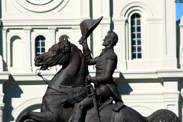 Detail of equestrian statue of General Andrew Jackson in Jackson Square. New Orleans, LA.