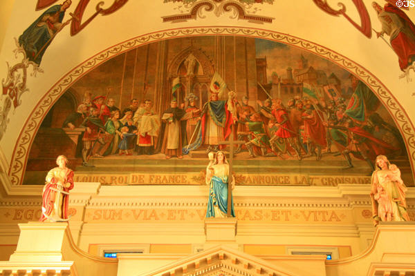 Mural of St Louis starting the 7th Crusade (on March 15, 1270) painted (1872) in St Louis Cathedral. New Orleans, LA.