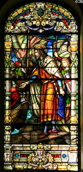 King Louis IX leaves on 7th crusade (June 12, 1248) by German stained glass Oidtmann studios (1929) in St Louis Cathedral. New Orleans, LA.