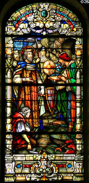 King Louis IX receives keys to city of Damietta (June 12, 1249) by German stained glass Oidtmann studios (1929) in St Louis Cathedral. New Orleans, LA.