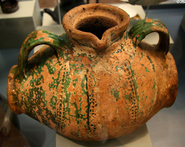French pottery oil jug (c1750) at Cabildo Museum. New Orleans, LA.