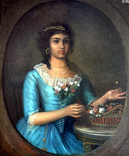 Portrait of Marianne Celeste Dragon (c1796) by school of Salazar, artist of Louisiana's Spanish Colonial period at Cabildo Museum. New Orleans, LA.