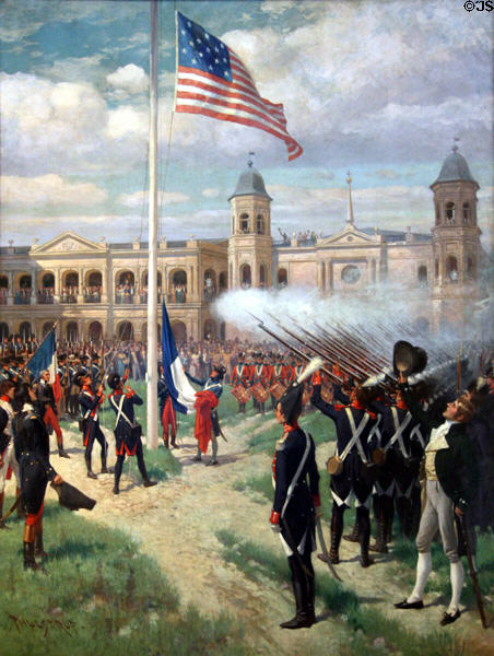 Hoisting of American Colors over Louisiana in 1803 painted (1904) by Thure de Thulstrup at Cabildo Museum. New Orleans, LA.