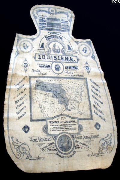 Cotton apron souvenir of Louisiana World Exposition (Dec. 16, 1864 - May 31, 1885) at Cabildo Museum. New Orleans, LA.