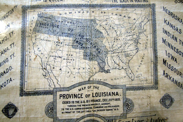 Map of Louisiana Purchase Territory on souvenir of Louisiana World Exposition at Cabildo Museum. New Orleans, LA.