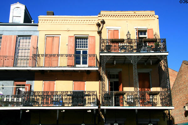 Variety of cast iron balconies at Decatur & Toulouse Sts. New Orleans, LA.
