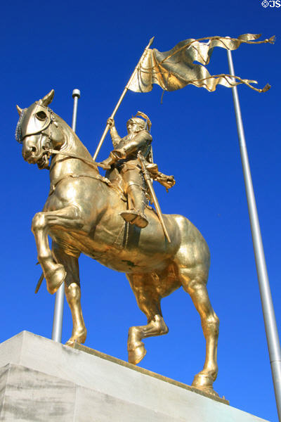 Gilded equestrian statue of Joan of Arc on Decatur at St Phillip St. New Orleans, LA.