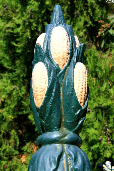 Detail of corn on cast iron cornstalk fence of Cornstalk Hotel. New Orleans, LA.