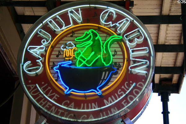 Cajun Cabin neon sign on Bourbon St. New Orleans, LA.