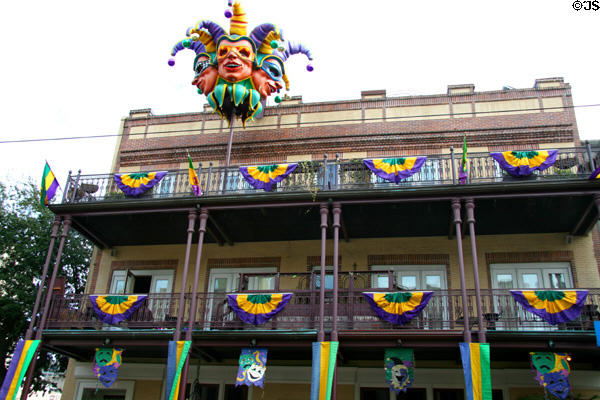 Building decorated for Mardi Gras (730 Saint Charles St.). New Orleans, LA.