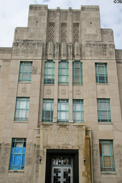 L.E. Rabouin Memorial School (1936) (727 Carondelet St.). New Orleans, LA. Style: Art Deco. Architect: E.A. Christy.