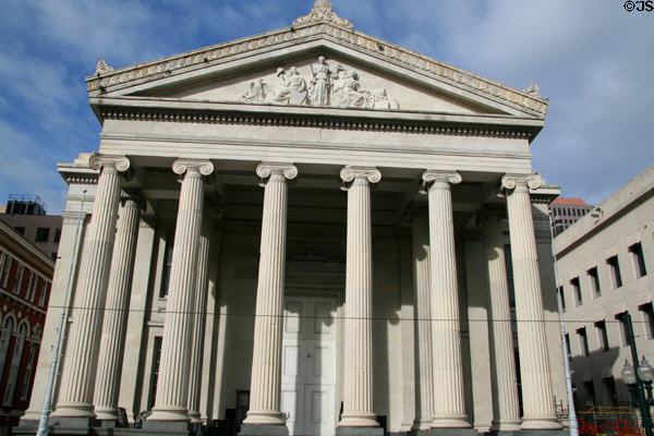 Gallier Hall (former New Orleans City Hall) (1845-53) (545 St. Charles Ave. on Lafayette Square). New Orleans, LA. Style: Neoclassical. Architect: James Gallier, Sr..