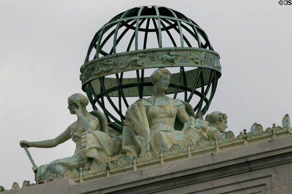 Zodiac globe with allegorical females atop U.S. Court of Appeals Building. New Orleans, LA.