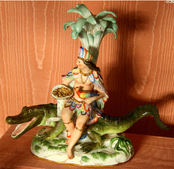 Meissen porcelain figure of continent of America (c1860) by Kändler at New Orleans Museum of Art. New Orleans, LA.