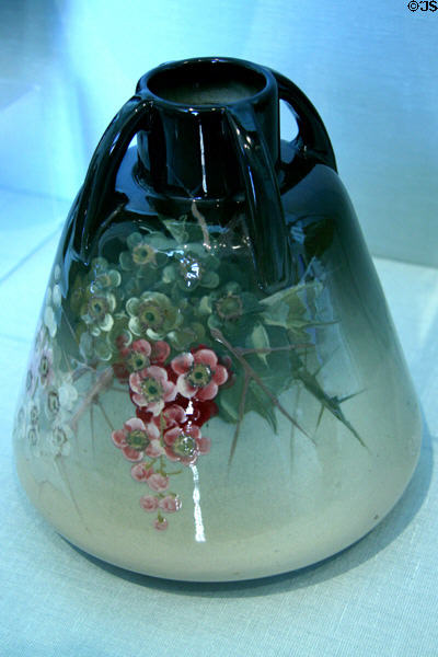 Earthenware four-handled vase in Eocean design (c1905) by Lillian B. Mitchell of Weller Pottery of Zanesville, Ohio at New Orleans Museum of Art. New Orleans, LA.
