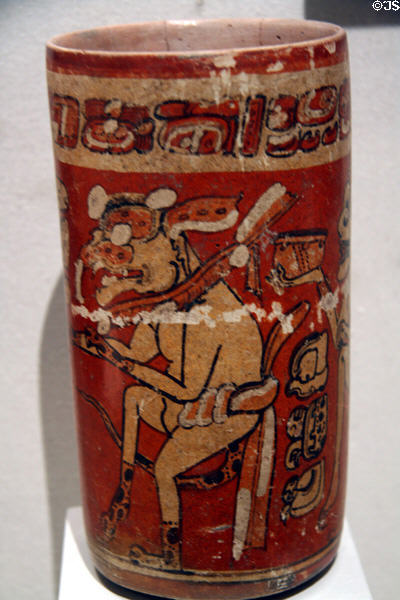 Maya culture terracotta beaker with dancing death figures (600-900) from Guatemala at New Orleans Museum of Art. New Orleans, LA.