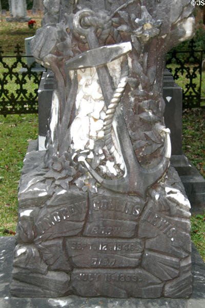 Anchor carved on tombstone in graveyard of Grace Episcopal Church. St. Francisville, LA.