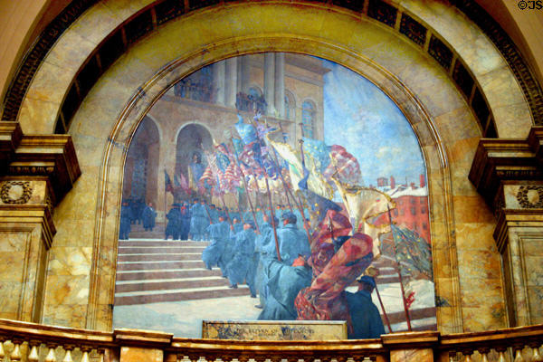 Mural of the Return of the Colors after the Civil War (December 22, 1865) in rotunda of Massachusetts State House. Boston, MA.