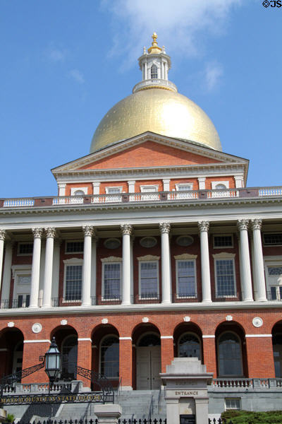 Dome & classical columns of Massachusetts State House. Boston, MA.