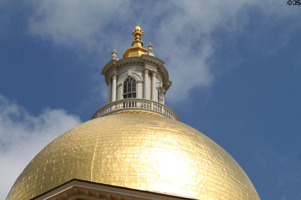 Golden neoclassical dome of Massachusetts State House. Boston, MA.