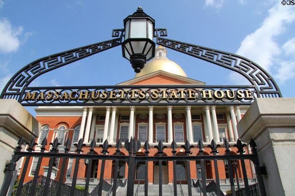 Massachusetts State House entrance gates. Boston, MA.