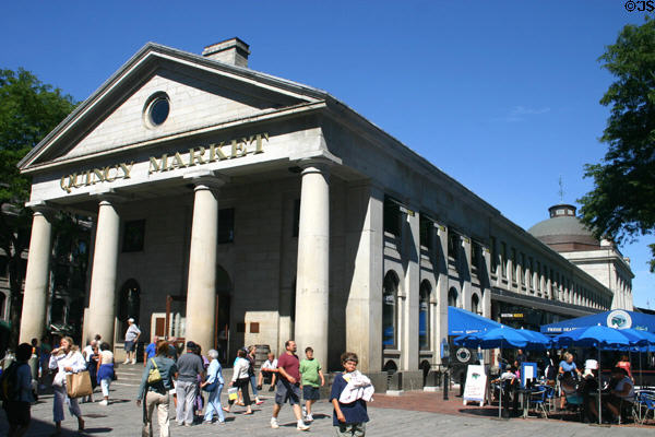 Quincy Market (1825). Boston, MA. Style: Greek Revival. Architect: Alexander Parris. On National Register.