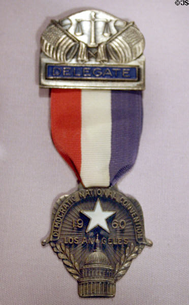 Delegate badge for 1960 Democratic National Convention in Los Angeles in JFK Library. Boston, MA.