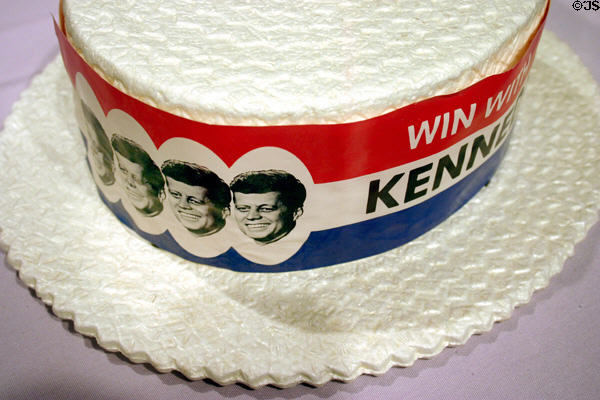 Win with Kennedy straw hat in JFK Library. Boston, MA.