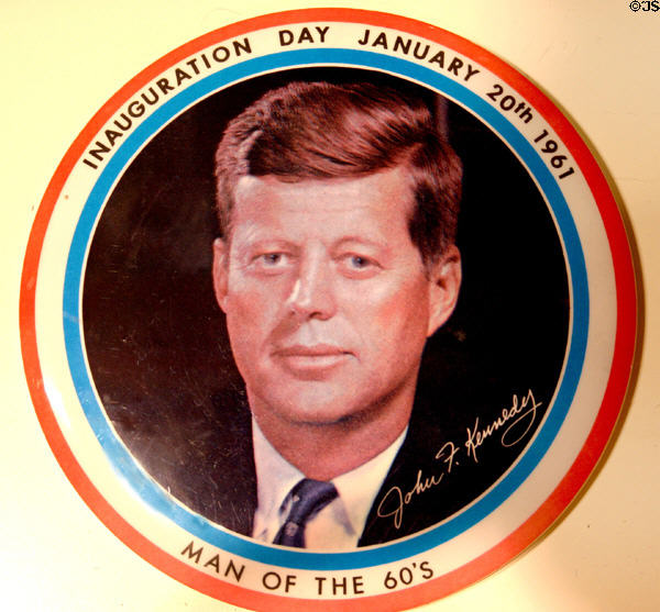Kennedy inauguration badge in JFK Library. Boston, MA.