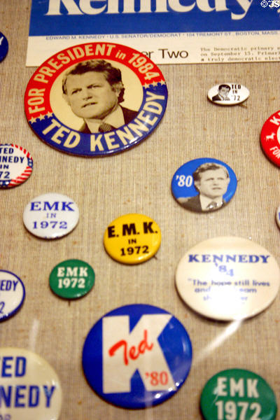 Ted Kennedy campaign buttons in JFK Library. Boston, MA.