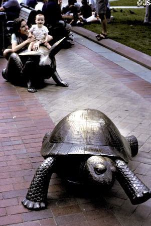 Tortoise & Hare (1995) by Nancy Schön in Copley Square celebrate runners in the Boston Marathon. Boston, MA.