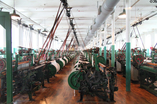 Rows of weaving machines at Boott Cotton Mills. Lowell, MA.
