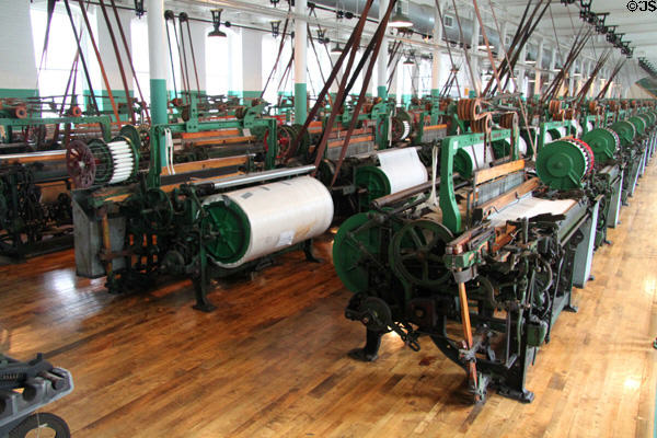 Factory floor of looms at Boott Cotton Mills. Lowell, MA.