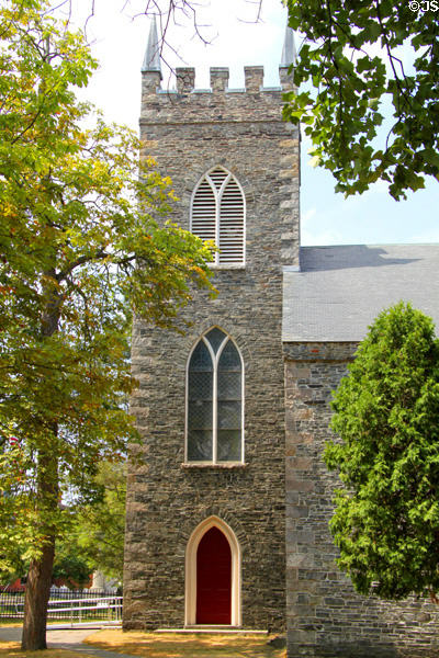 St Anne's Episcopal Church (1825) (237 Merrimack St.). Lowell, MA. Style: Gothic Revival. Architect: Kirk Boott.