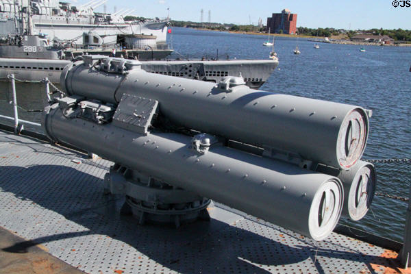 Torpedo tubes of USS Joseph P. Kennedy Jr. destroyer. Fall River, MA.