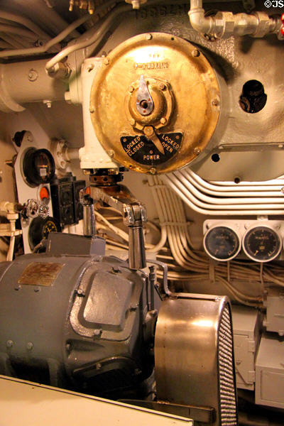 Engine controls of Submarine Lionfish at Battleship Cove. Fall River, MA.