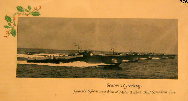 Motor Torpedo Boat Christmas card (1940s) at Battleship Cove P.T. Boat Museum. Fall River, MA.