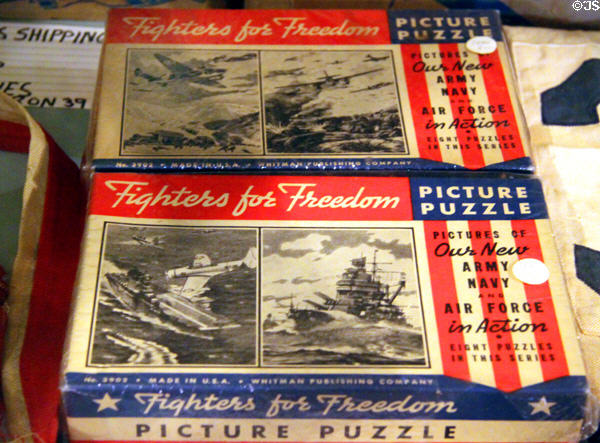 Picture puzzle boxes (1940s) at Battleship Cove P.T. Boat Museum. Fall River, MA.