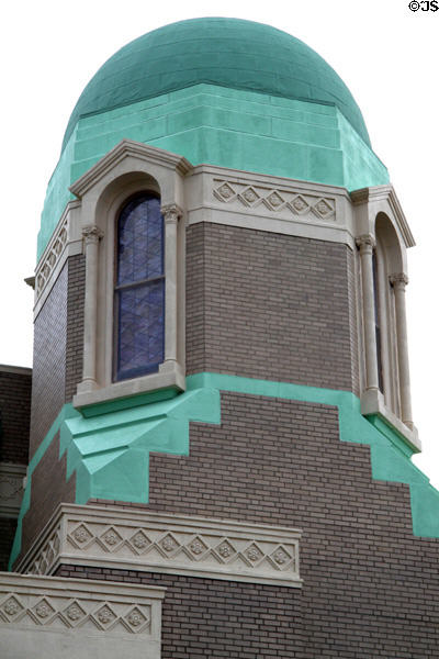 Tower of Temple Beth-El Synagogue (c1928) (385 High St.). Fall River, MA.