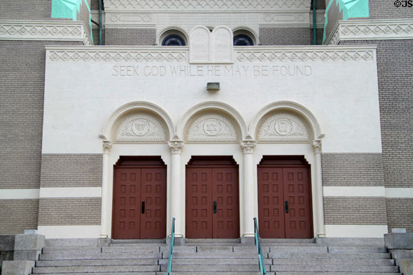 Facade of Temple Beth-El Synagogue (c1928) (385 High St.). Fall River, MA.
