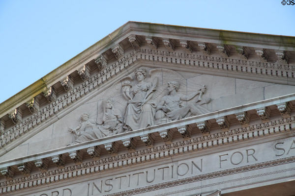 Neoclassical pediment of Ocean Explorium (former New Bedford Institution for Savings). New Bedford, MA.